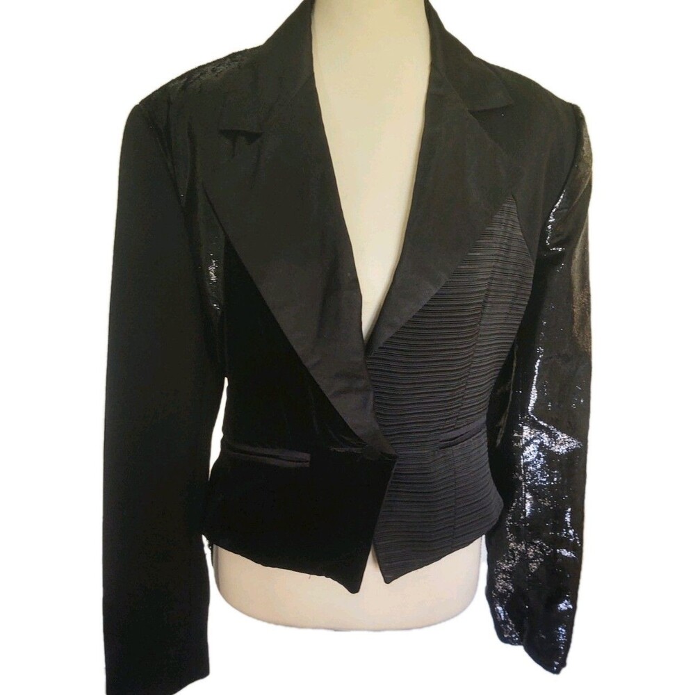 Women's Vintage Black Duke Randolph Dinner Jacket Velvet Patent Size 8 USA